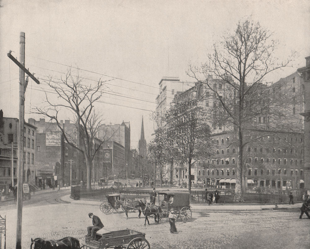 Bowling Green, Lower Manhattan, New York City 1895 old antique print picture